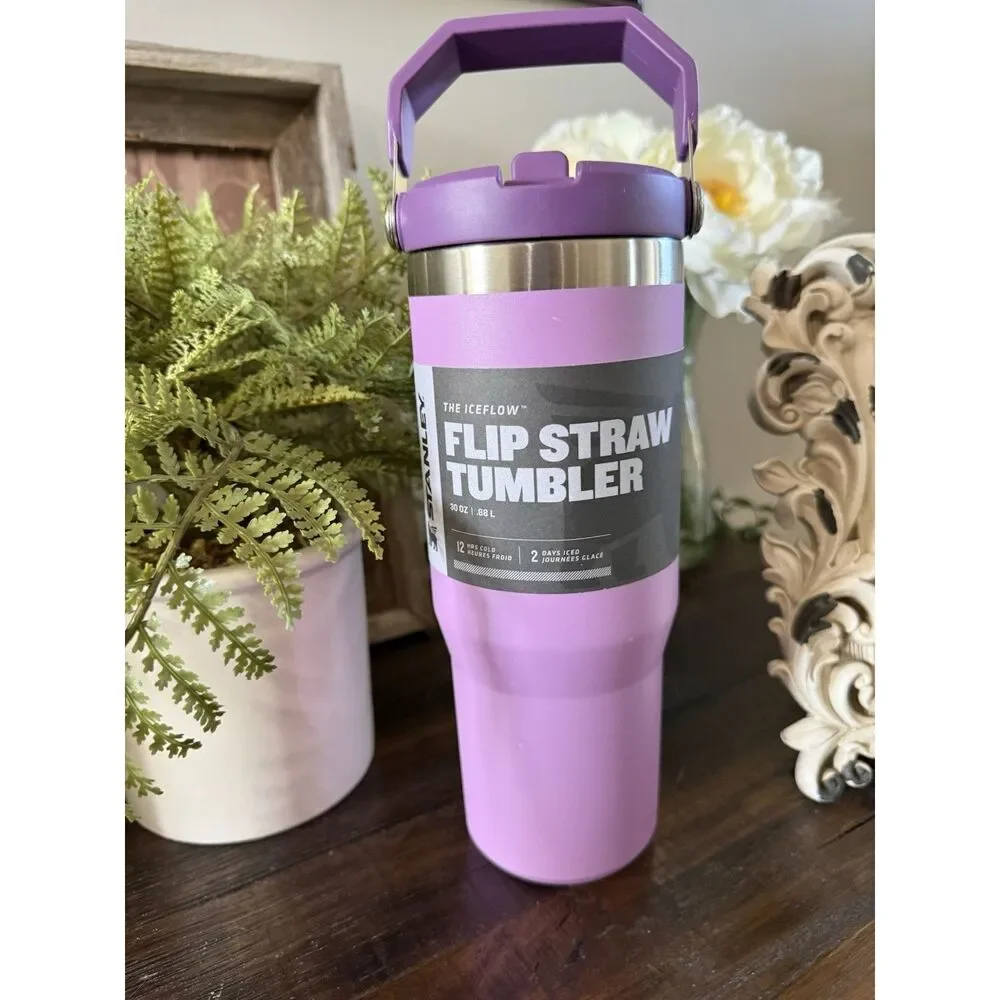 NEW Stanley 30 oz IceFlow Flip Straw Tumbler Cup Lilac Purple Handle Bottle - Picture 5 of 9